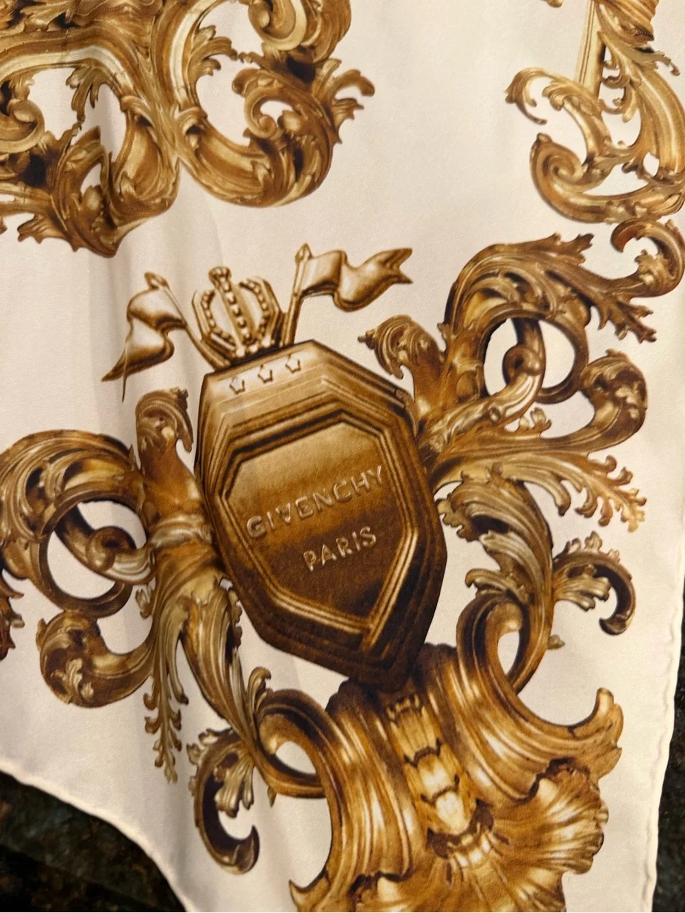 Authentic Givenchy Elegant Cream & Gold Baroque Silk Scarf